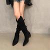 Long Boots 2026 French Retro Coffee Colored Pile Boots Western Cowboy Boots Autumn and Winter High Boots Women's Boots
