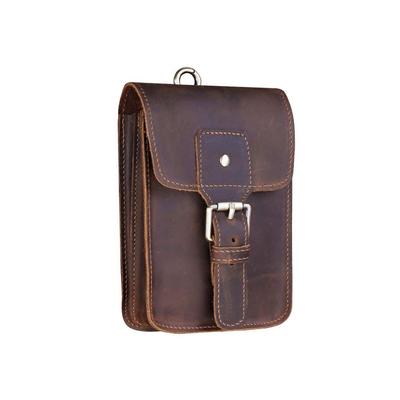 Cinto de Cintura de Couro Genuíno Feito à Mão para Smartphone Couro de Vaca Grosso Retro Vertical Suporta Pequeno Smartphone Mosquetão Incluído Bolsa Masculina, Pochete, Bolsa Pequena,