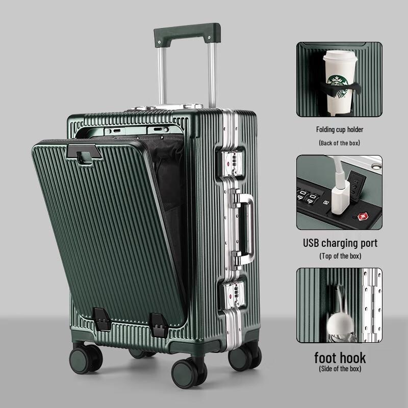 Yuansiyi Front-Opening Hardside Spinner Luggage with USB Port and Cup Holder