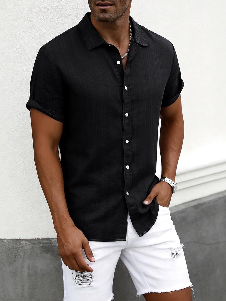 New summer men's plus size shirt teen solid color short-sleeved lapel shirt top men's
