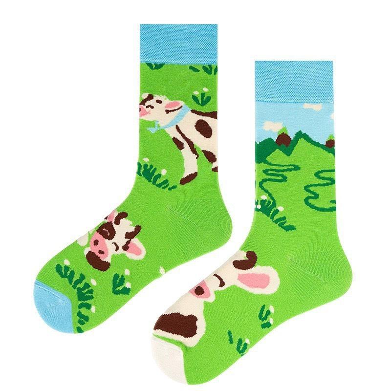 Original Asymmetrische Cartoon Hip Hop Baumwollsocken für Paare - Wadenhoch Mandarinenente Stil für Damen und Herren