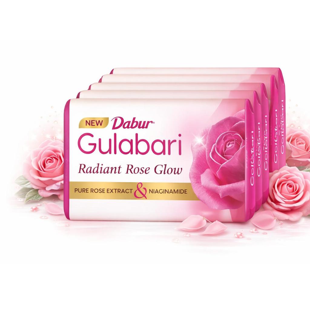 Dabur Gulabari Pure Rose Soap 150g (Pack of 4) | Moisturizing Bathing Soap for Radiant Glowing Skin & Body | Glycerine & Niacinamide | Long Lasting