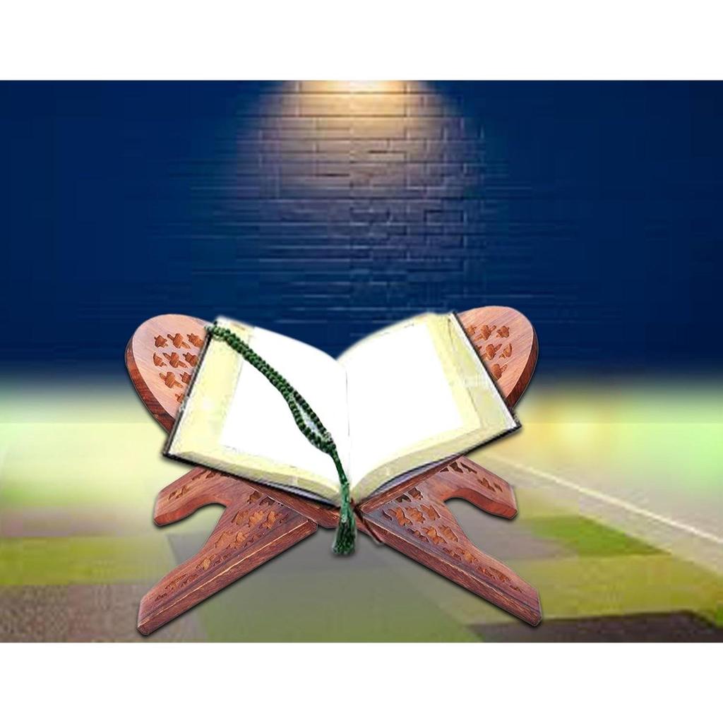 Wooden Hand Carved Holy Book Stand for Quran, Bible, Bhagwat, Gita, Ramayana & Guru Granth Sahib, Reading Rehal Stand