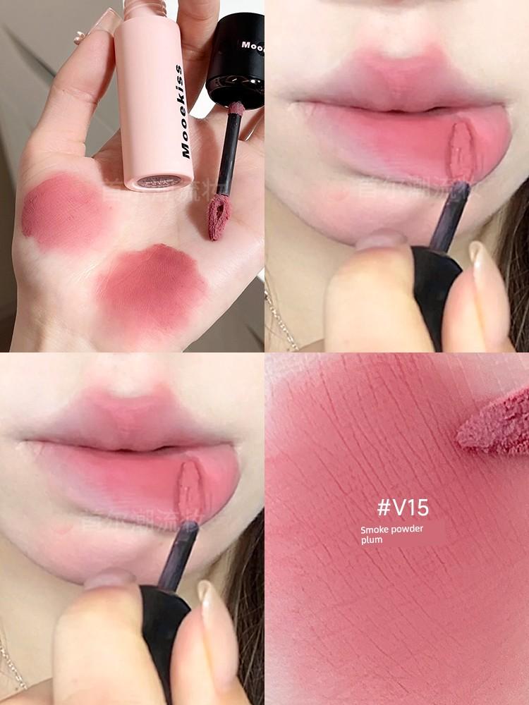 Lipstick Moko Shili Lip Mud V15 Smoke Pink Plum Lip Glaze Gray Pink Affordable Student Edition Authentic Official Flagship Store
