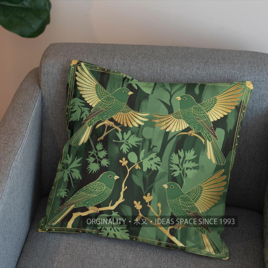 2D Stylish Birds And Leaves Pattern Pillow Cover Pattern Cushion Cover Suitable For Sofa Bedroom Car Pillow Cover