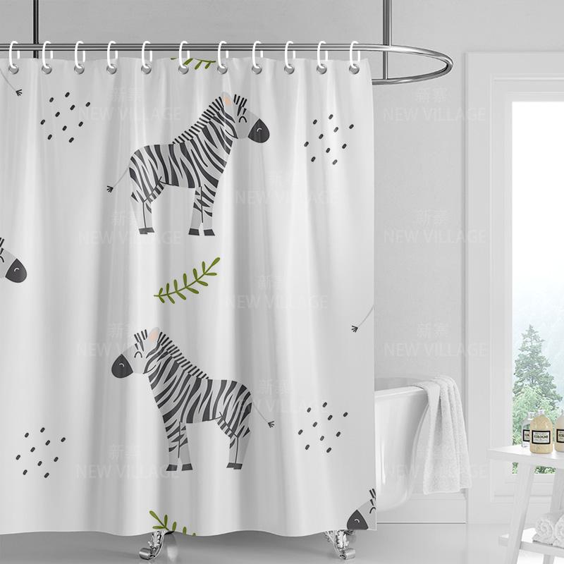 Home Shower Curtains Bathroom Decora Waterproof Fabric Non-slip Bathmat Water Absorption Curtain Modern Nordic Simple Animal