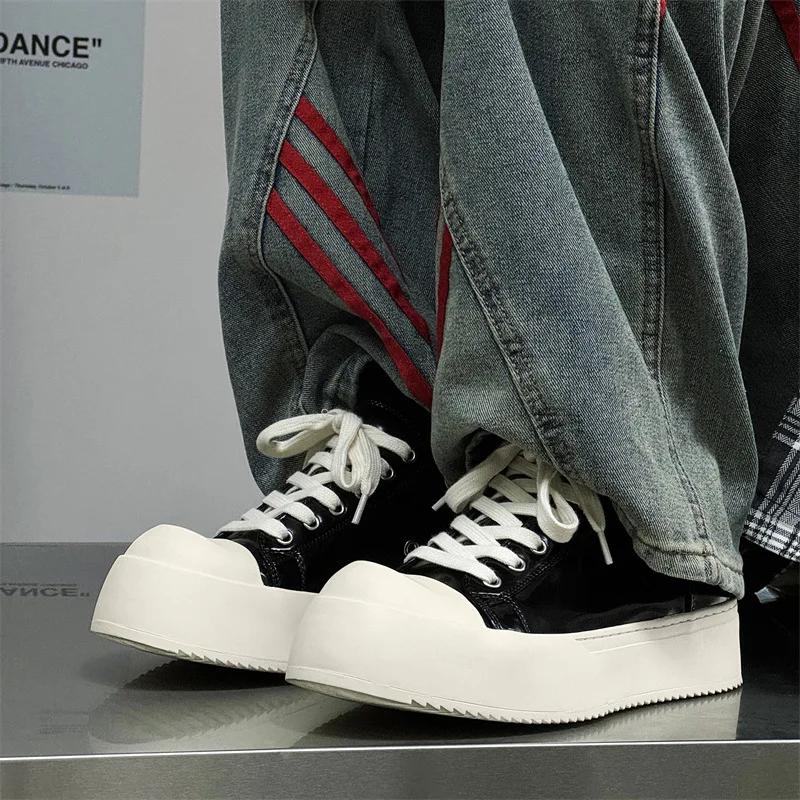 Trendy Pánské Platformové Kožené Skate Boty Pánské Volnočasové Sportovní Ležérní Tenisky Pánské Zvýšení Výšky Šněrovací Bota Nové
