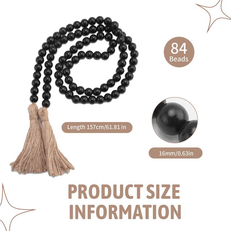 A20F-Wood Bead Garland Farmhouse Decor Wooden Beads With Tassel Boho Wall Rustic Home Coffee Table Decor Prayer Beads