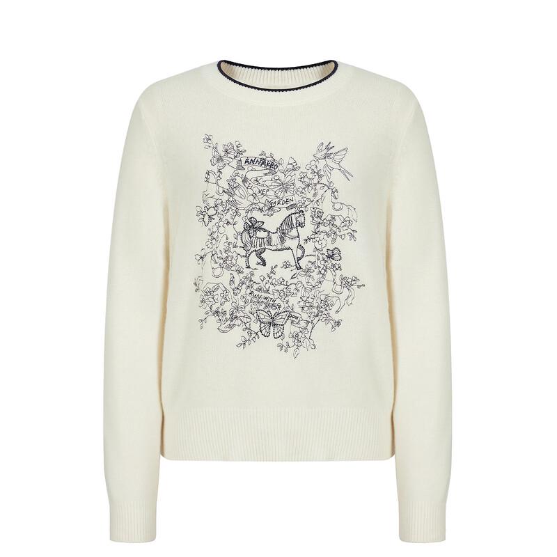 JUZI Annakol Women's 100% Wool Embroidered Rhinestone Knit Sweater