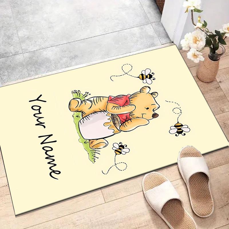 Custom Winnie Mat Personalized Name, Polyester Washable Indoor Entryway Rug, Gift for Christmas, Easter, Thanksgiving Day