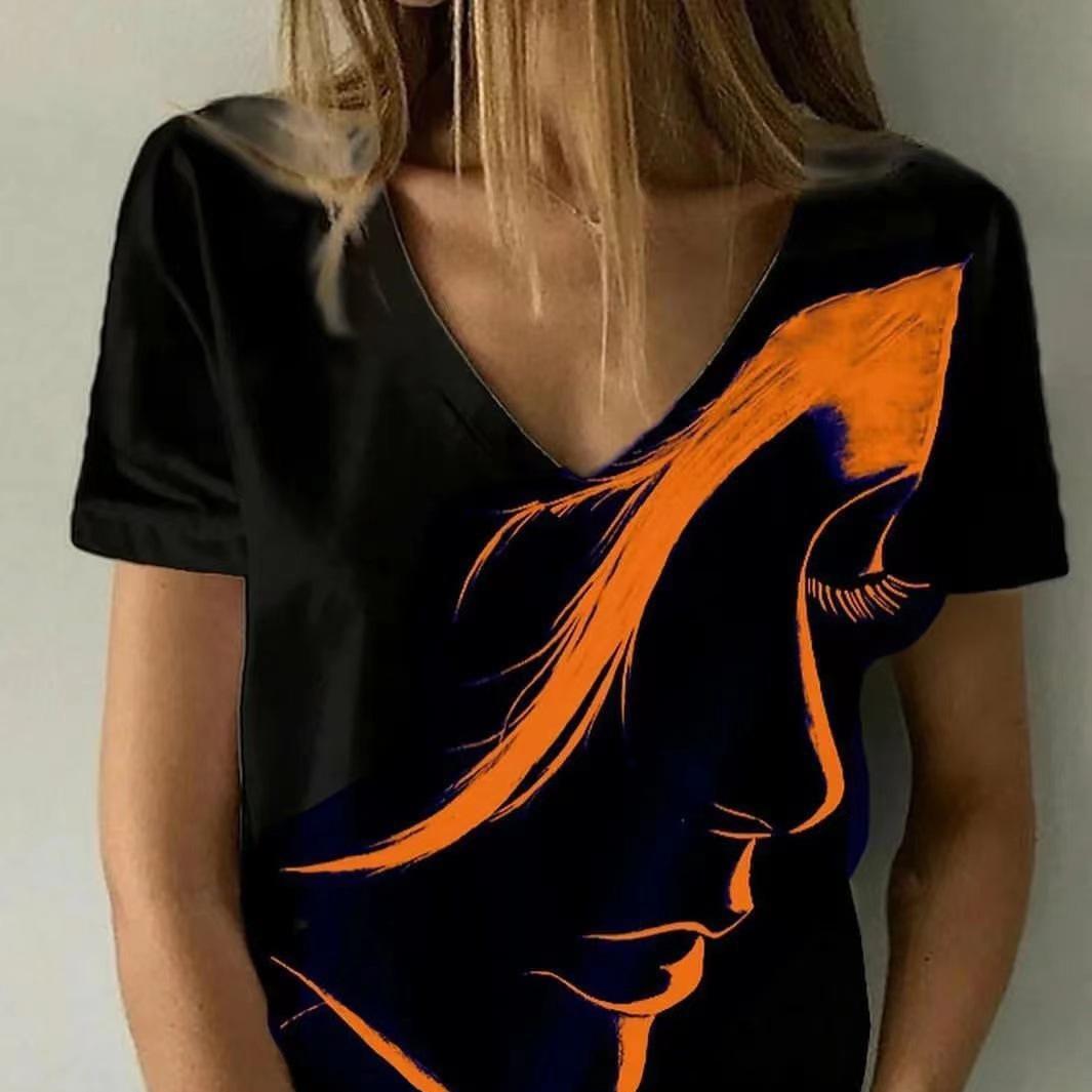 

Летняя женская модная футболка с 3d графическим принтом, свободная повседневная футболка с v-образным вырезом XXL оранжевый