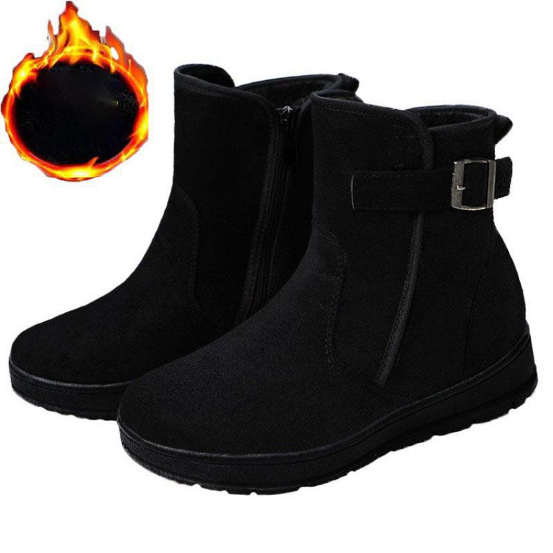 Dame Vinterstøvler Semsket Ankel Snøstøvler Kvinne Varme Fôr Plysj Innersåle Komfortable Botas Mujer Flate Sko Kvinne