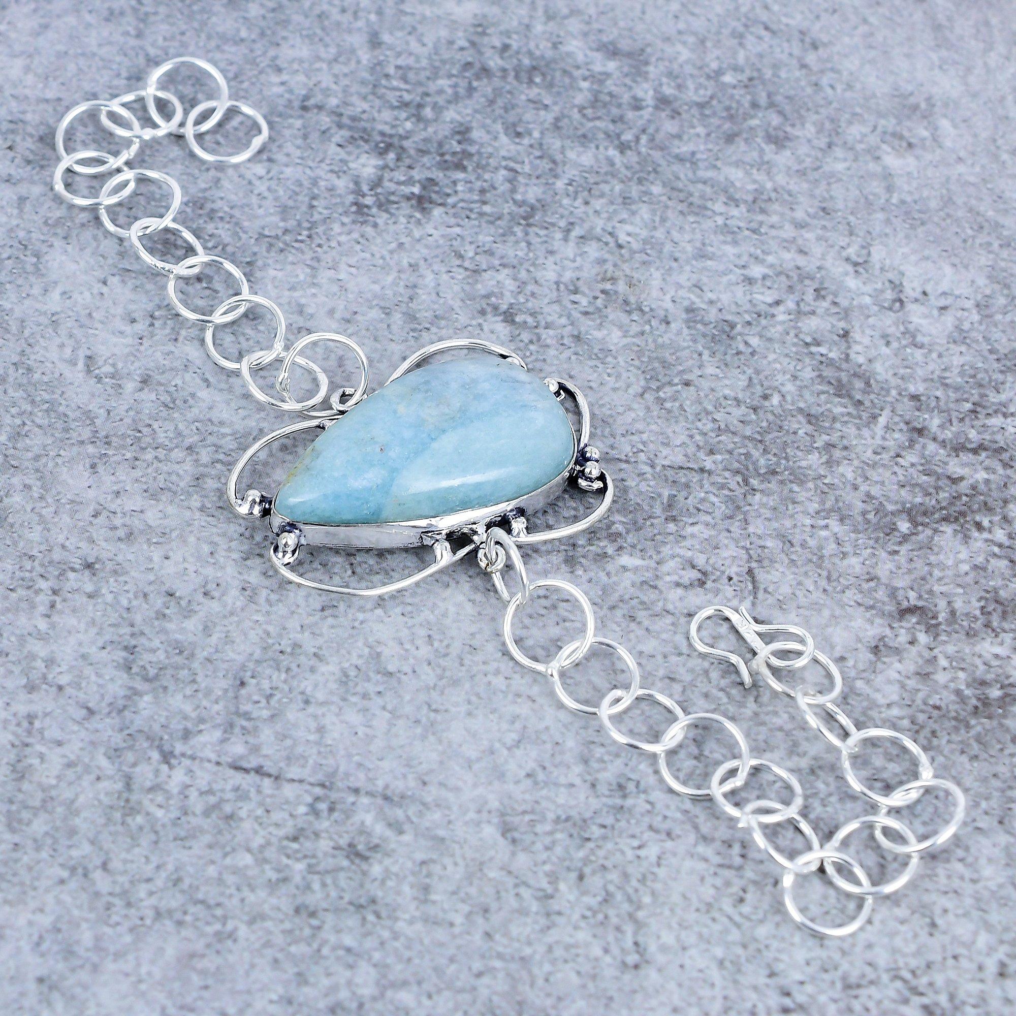 

Aquamarine Gemstone Handmade 925 Sterling Silver Bracelet 7-8 M-2726