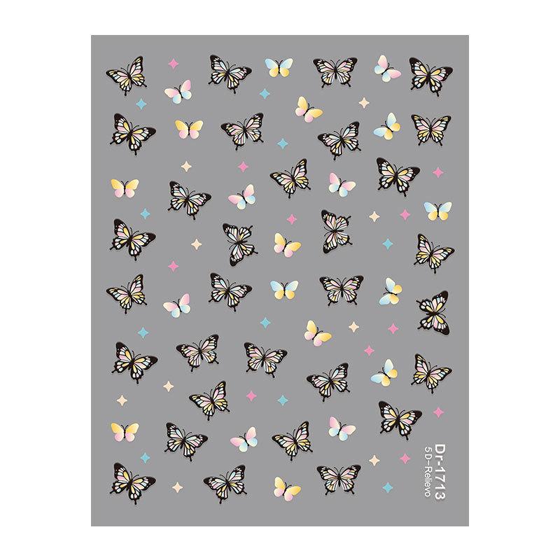 Redanco 5D Embossed Cartoon Nail Stickers - Realistic Butterfly 3D Design (Model DR1713)