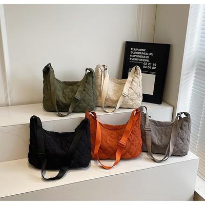 Women's Bag New Casual Shoulder Bag Embroidery Thread Rhombus Down Cotton Clothing Bag Women's Dumpling Messenger Bag