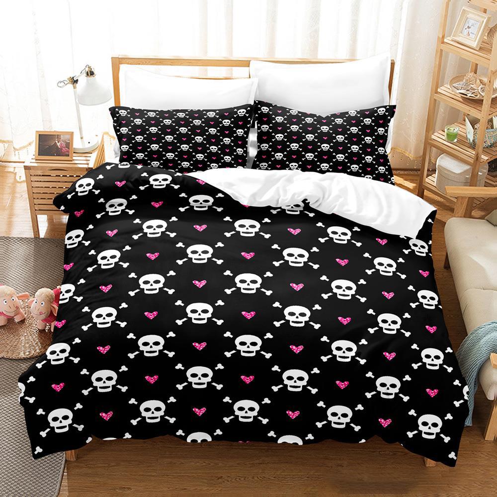 Roses and Skulls All Season Twin Bedding Set Single Twin Full Queen King Size Bed Set Aldult Kid Bedroom Duvetcover Sets Anime