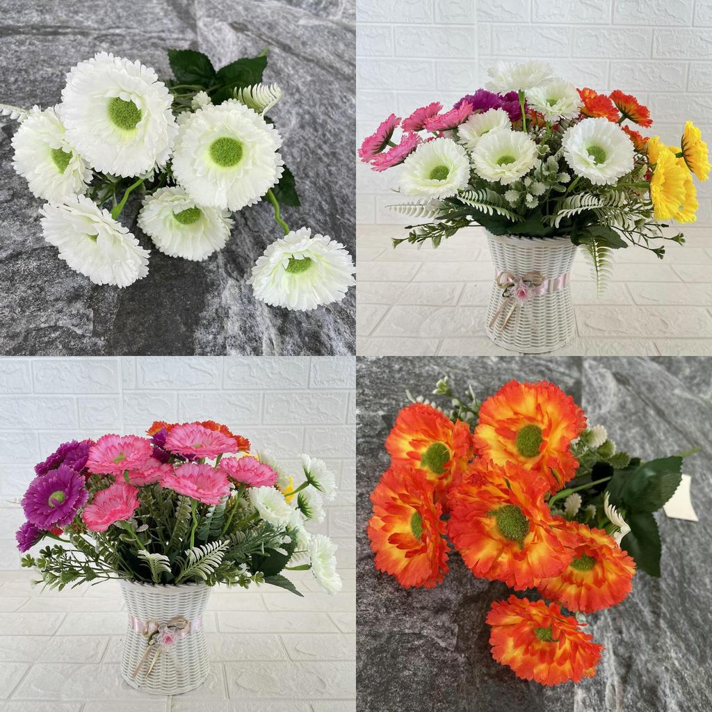 Artificial Garden Mimic 6prong Chrysanthemum Home Office Decor With Silk Cloth Fake Flower Arrangement