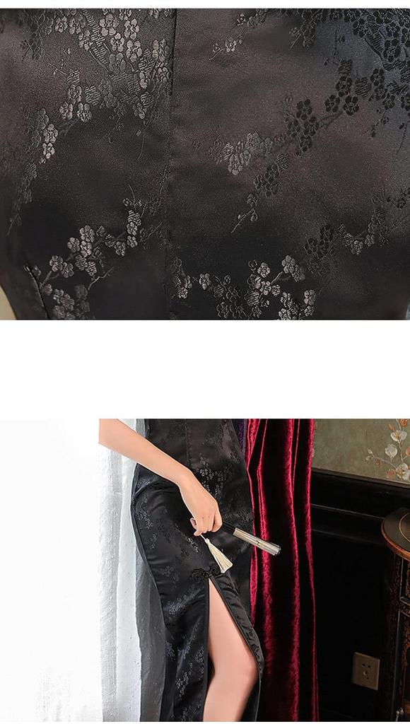 TRTRO Long Embroidered Cheongsam Ethnic Elegant Upgrade Print Size Women's Dress, Qipao, Fashion, (Plum Black, XL)