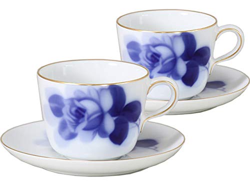 Okura Touen Washi Paper Wrapping: Blue Rose (8211) Morning Cup & Saucer Pair Set