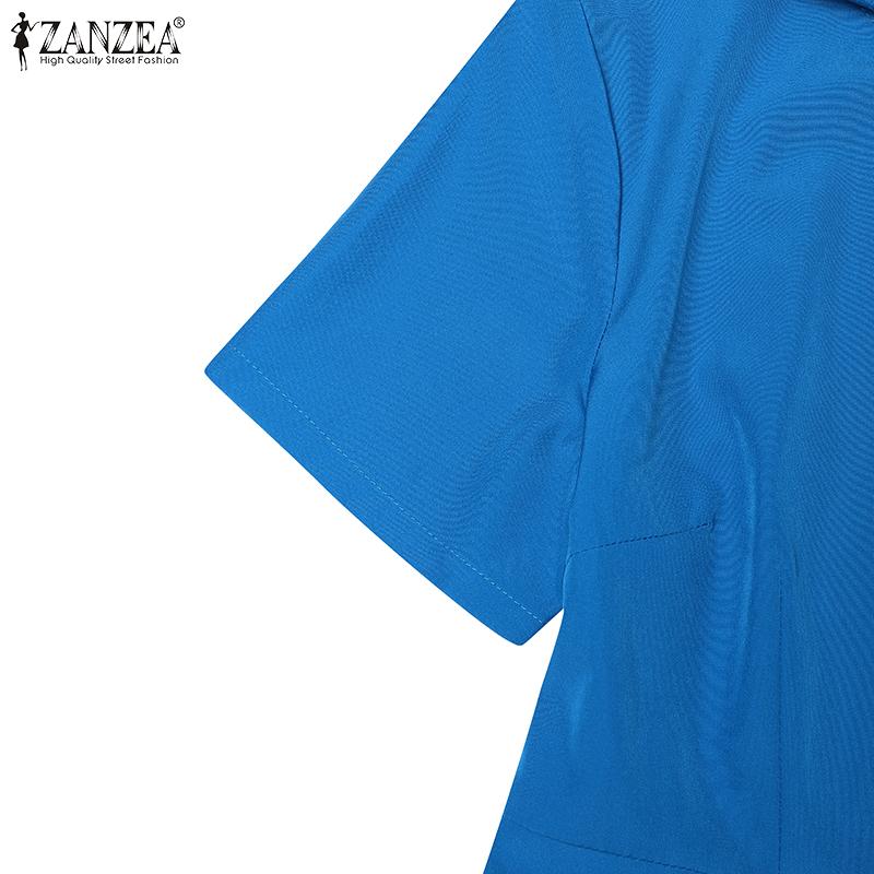 ZANZEA Womens Summer Short Sleeve Casual Pleated Dress