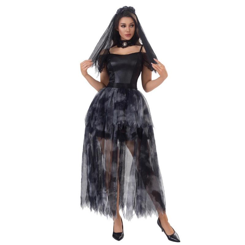 

Хэллоуин новое платье вампира, призрачной невесты, ужас, призрачная невеста, черно-белое платье, костюм для выступления XL чёрный