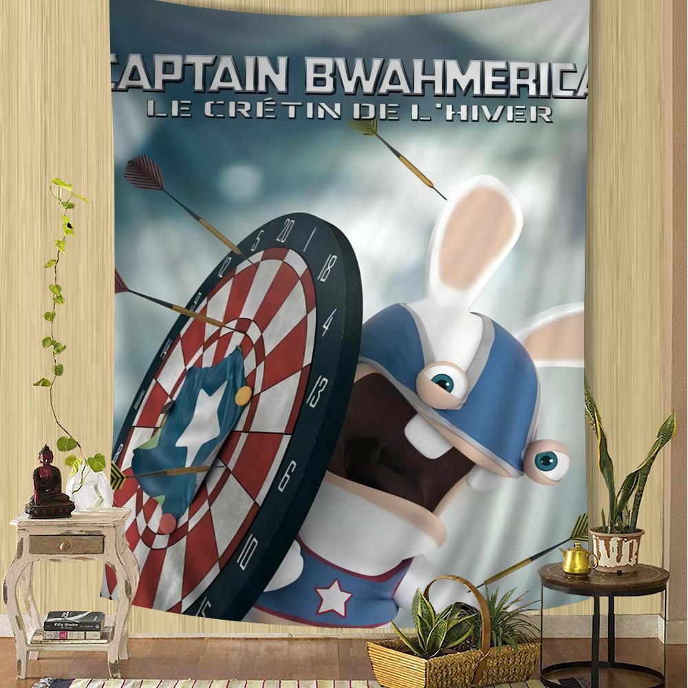 Cartoon Raving Rabbids Game Anime Tapestry Hanging Tarot Hippie Wall Rugs Dorm Sheets Bohemian Mandala Kawaii Room Decor