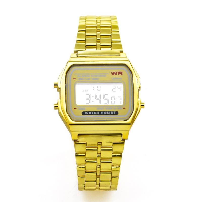 F91W Edelstahlarmband Multifunktionale LED Digitaluhr für Damen und Herren