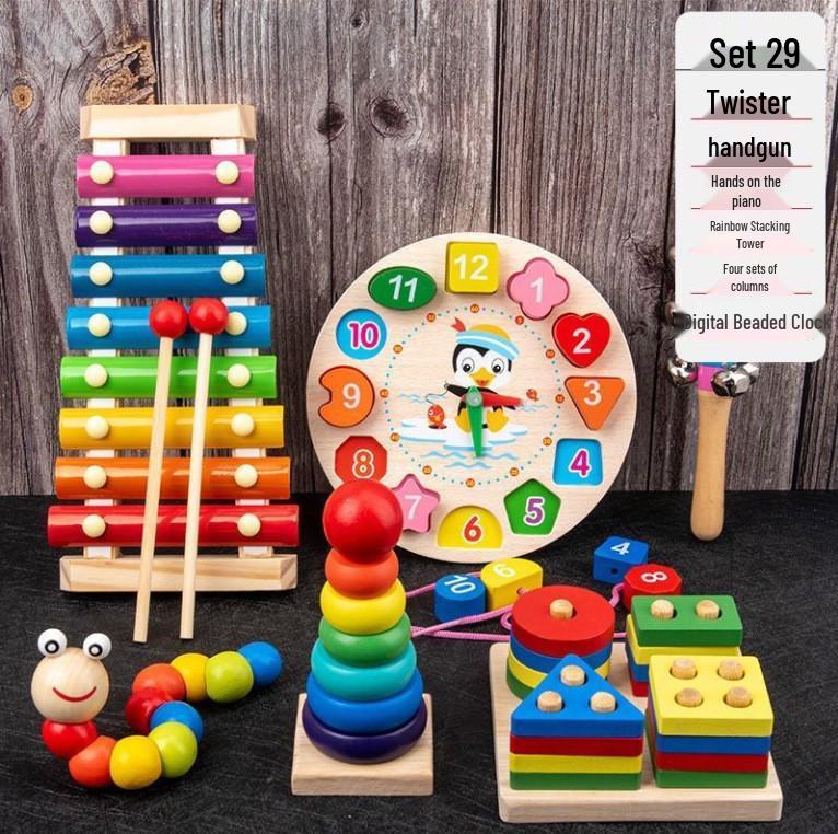 Wooden Educational Building Blocks and Beaded Xylophone Set for Infants and Toddlers – Ideal Children's Day Gift