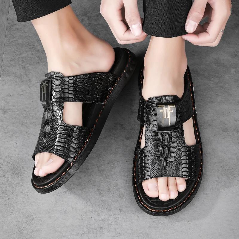 Fashion Leather slippers Men Plus Size Beach Sandals Casual Summer Shoes for men Fashion Flip Flops Sapatos Hembre sapatenis masculino