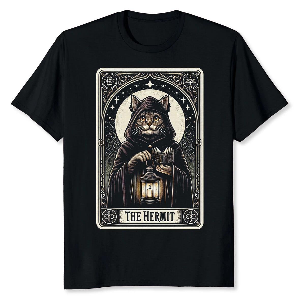 NEW LIMITED Hermit Cat Tarot Card Graphic For Tarot Cat Lovers T-Shirt M