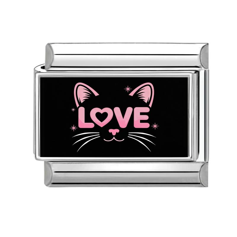 Schönes schwarzes Druckdesign Hase Katze Hund Blumen Herz Y2K Italienischer Charms Glieder Passend für 9mm Edelstahlarmband DIY Herstellung