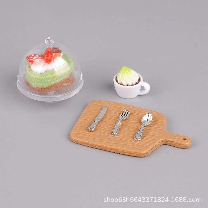 Puppenhaus Simulation Miniatur Essen Spieltablett Kaffee Kuchen Modell Zubehör Puppenhaus Spielzeug