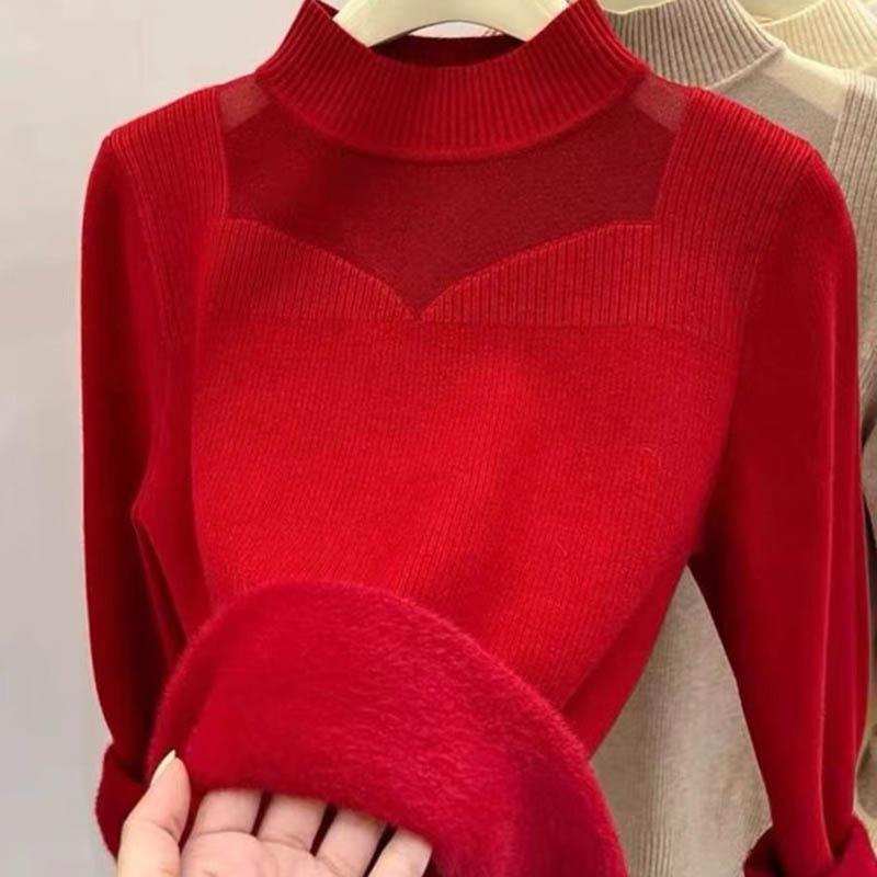 Sweater for Women Autumn Winter Thickened Warm Knitted Stretchy Long Sleeve Oversize Tops