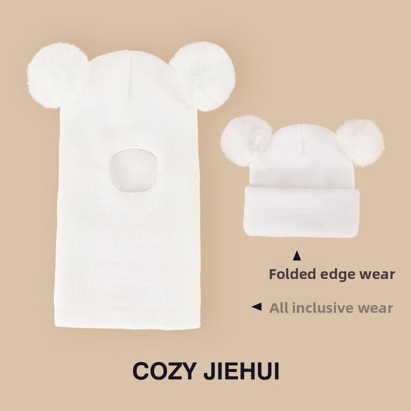 

Зимняя детская шапка со встроенным шарфом и бархатной защитой ушей, головной убор для мальчиков и девочек, вязаная пряжа, детский комбинезон