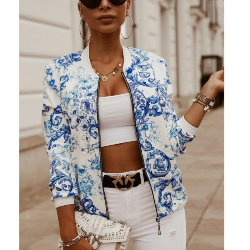 Long Sleeved Printed Short Jacket for Women's Clothing