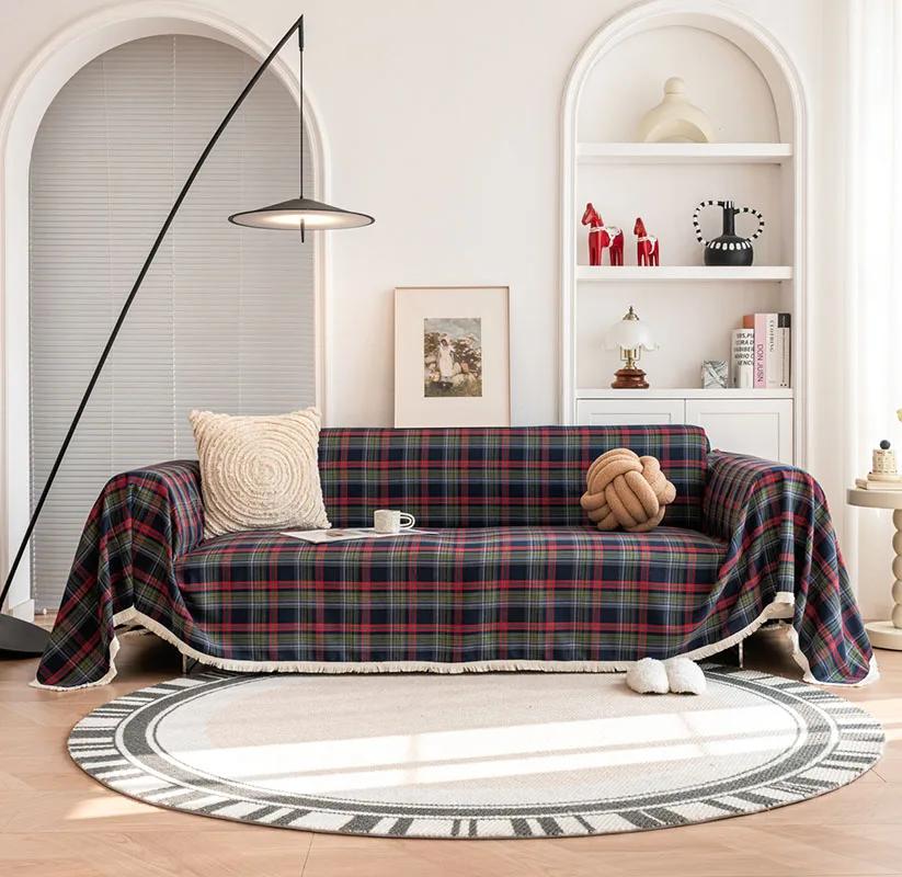 Quasten-Weihnachts-Sofabezug, Universeller atmungsaktiver leichter Bauernhaus-Bettbezug für Haustierbesitzer, Kinder, Couch, Wohnbereich, Heimdekoration 180x180cm gray
