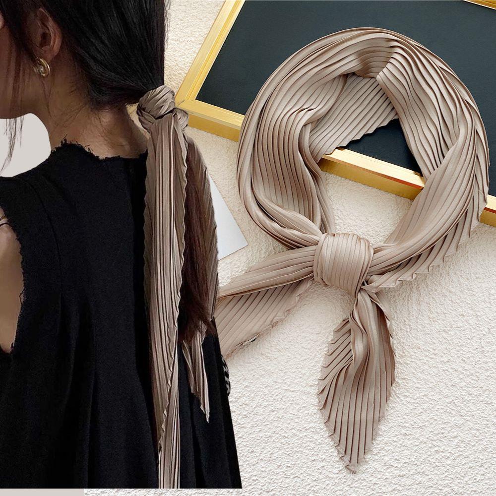 Crinkle Pleated Square Scarf Decorative Solid Color Crinkle Scarf Shawl Women Hijab Neckerchief Headscarf Thin Hair Tie Band