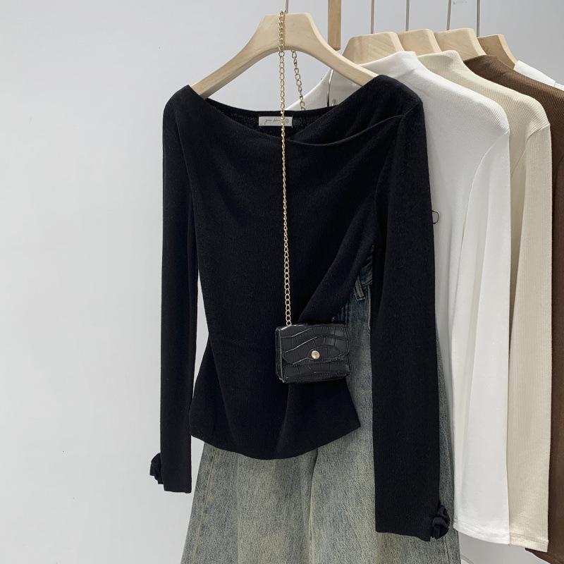 Korean Style Pink Draping Collar Knit Top for Women - Autumn/Winter 2025 New Arrival