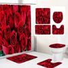 Beautiful Rose Fabric Shower Curtain Red Flowers Bathroom Curtains Pedestal Rug Toilet Lid Cover Non-Slip Carpet Bath Mats Rugs