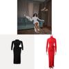 Sexy Red Satin Night Dress With 3d Floral Embellishments For Evening Wear