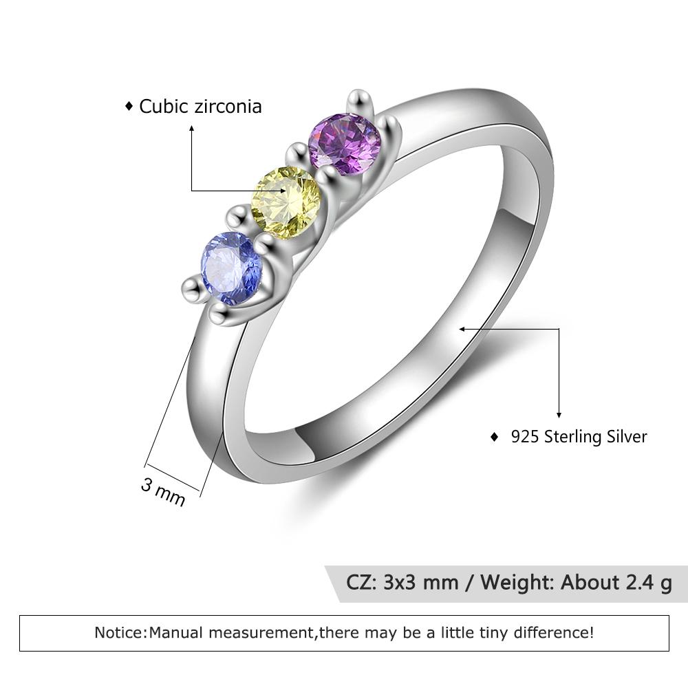Personalized Rings Women Sterling Silver Color Exquisite Craftsmanship Jewelry Inlay 3 Birthstones Custom Rings Stylish Fashionable Promised