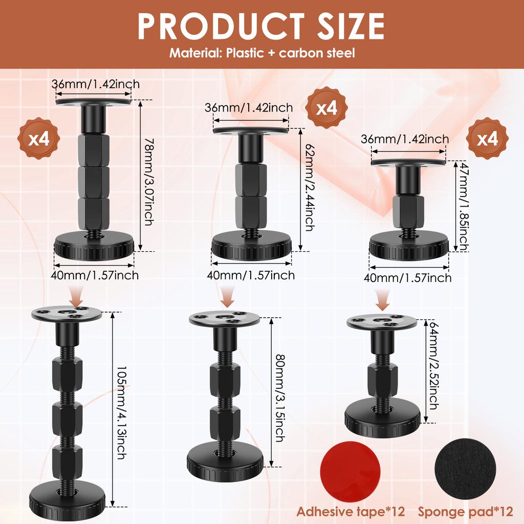 12pcs Adjustable Threaded Bed Frame Anti-Shake Tool Headboard Stoppers, Bedside Anti Shake Tool for Beds Cabinets Sofas for Beds