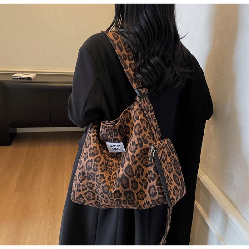 

Casual Large-capacity Leopard Print Bag Women s Commuting Cross-body Relaxed One-shoulder Tote Bucket 36x14x32 коричневый