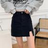Unique Classic Versatile Youthful Design Split Skirt Slim Black Stretch High-Waisted Halter Package Hip A-word Ladies Summer Fashion Denim Short Skirt