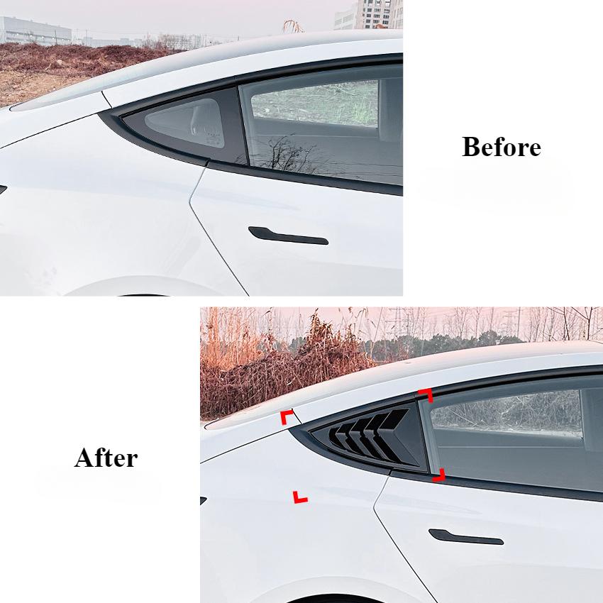 For Tesla Model 3 2017-2024 Highland 2024+ Car Rear Side Window Louvers Side Blind Triangle Window Scoop Louvers Shutter Covers