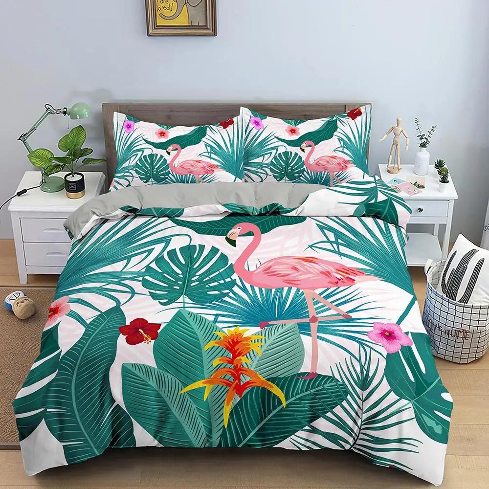 

Комплект постельного белья Flamingo Purple Tropical Botanical Комплект постельного белья Coral Flamingo Soft Breathable Queen King Polyester Quilt Cover 70x133cm 2pcs
