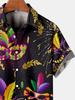 Mardi Gras Mask Printed Men's Plus Size Button Short Sleeve Hawaiian Shirt