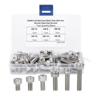 60 Stück Innensechskantschrauben-Set M6 Edelstahl Elektronikindustrie Hardware Befestigungselemente