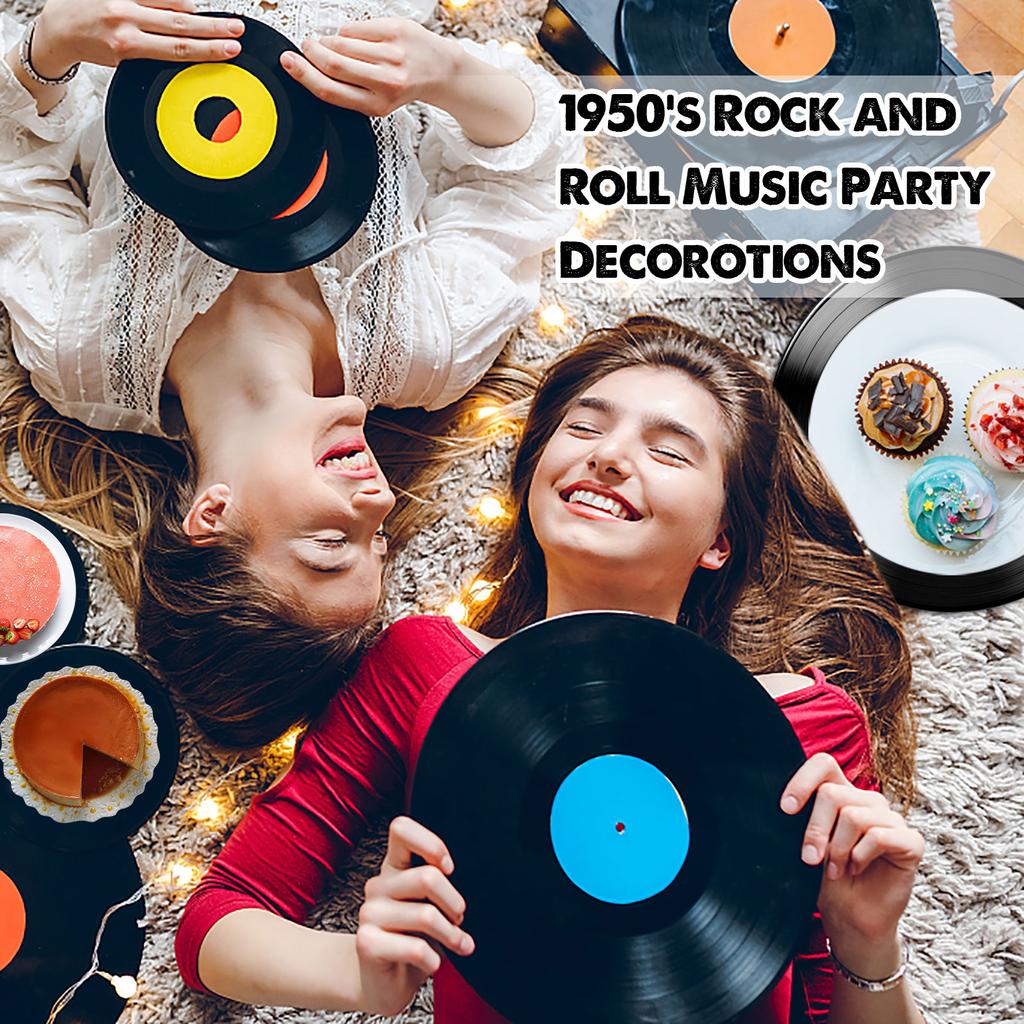 90 Pcs 13 Inch 1950'S Rock And Roll Vinyl Record Paper Placemat Round Disposable Music Coasters For Drinks Classic Vintage Party