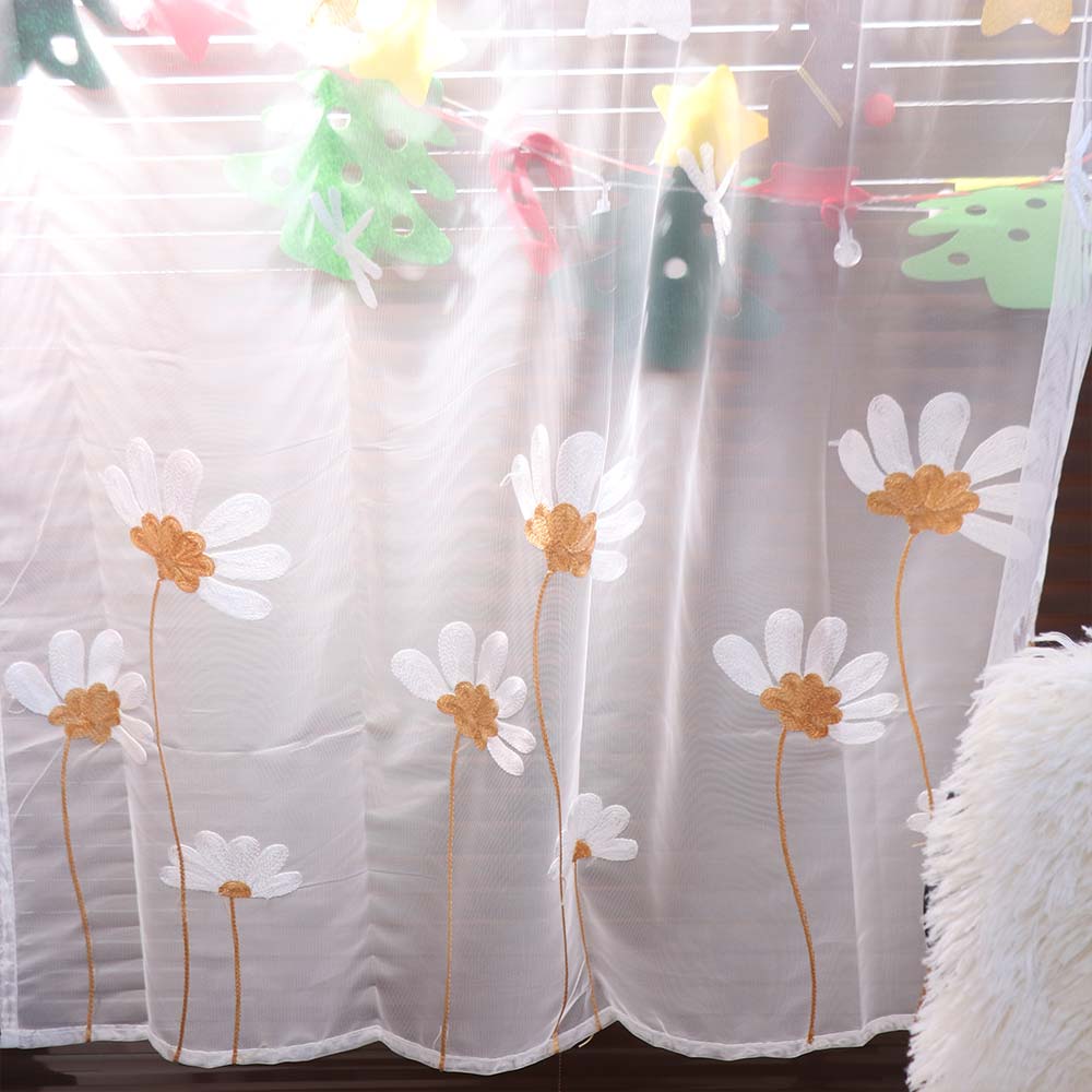 Gauze Flower Pattern Sheer Curtain Daisy Tulle Curtain Modern Window Drapes  Living Room